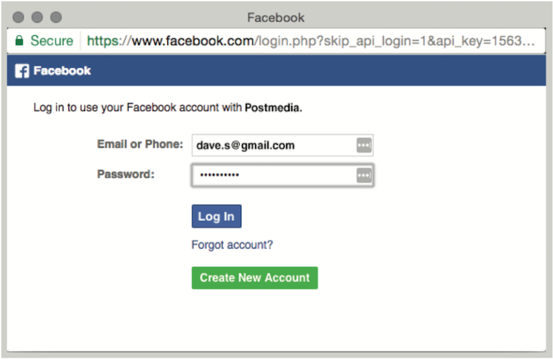 Login into Facebook